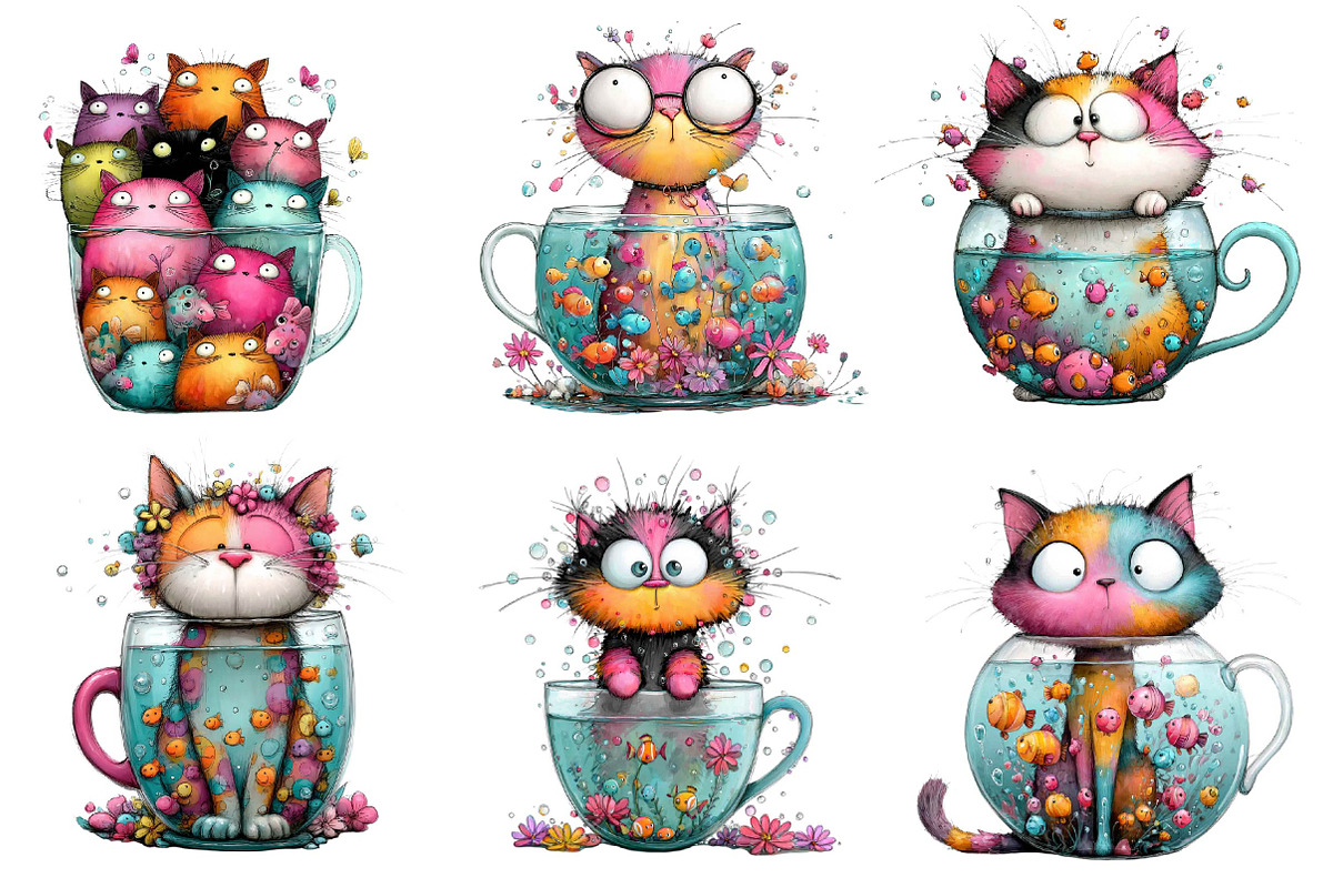 Fishbowl Whimsical Cat Clipart, an Illustration by CreationArt (Photo 2 of 5)