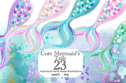 Watercolor Mermaid Tail Clipart, an Object Graphic by HabitusDesigns