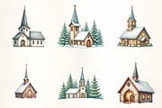 Holiday Snowy Church Clipart, an Illustration by CrexoraLab (Thumbnail 5 of 5)
