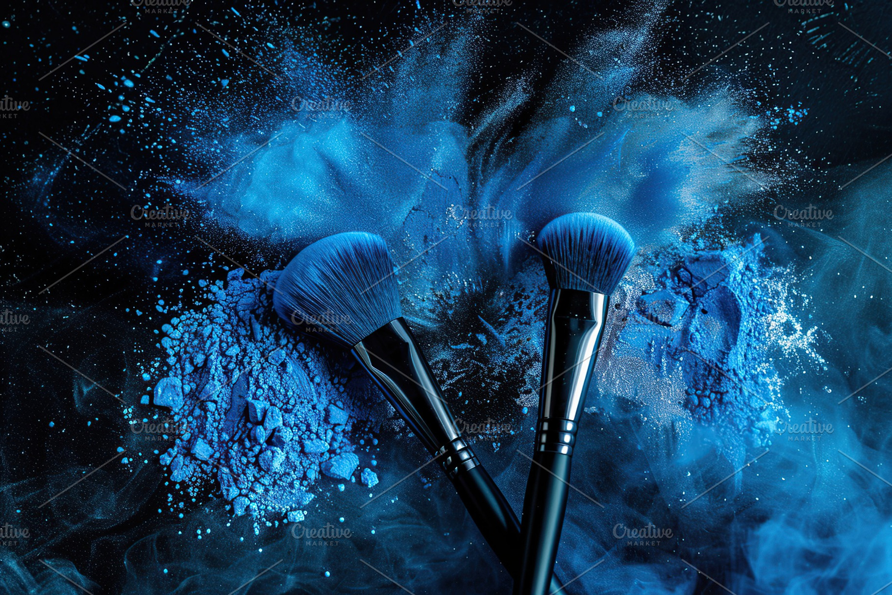 Makeup brush with powder explosion, a Photo by AlyaAnd