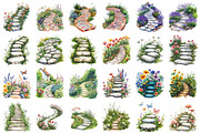 Watercolor Summer Pathway Clipart, an Illustration by designcity5 (Thumbnail 2 of 5)