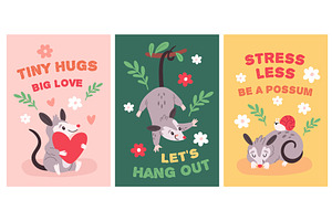 Cartoon possum cards. Funny opossum, an Animal Illustration by YummyBuum