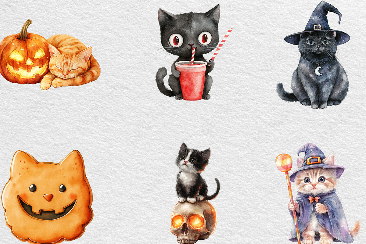Halloween Cute Cat Clipart, an Illustration by Black Bird Studio (Photo 5 of 6)