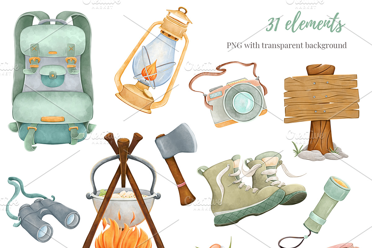 Summer camping  digital clipart, a Seasonal Illustration by Mespilia (Photo 3 of 3)