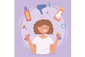 girl and supplies hair care, a Person Illustration by studiogstock