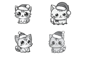 Cartoon Christmas Cats Set 1