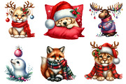 Christmas Animal Watercolor Clipart, an Illustration by DreamArtGraphic (Thumbnail 4 of 5)