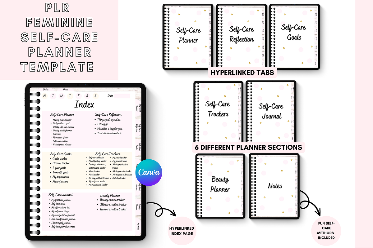Canva Self-Care Digital Planner, a Stationery Template by DigitalbossCreations (Photo 4 of 9)