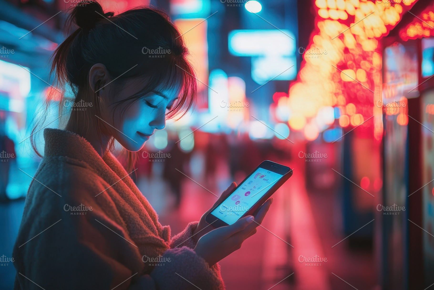 Exploring the night city with woman, a Photo by Pavel_design