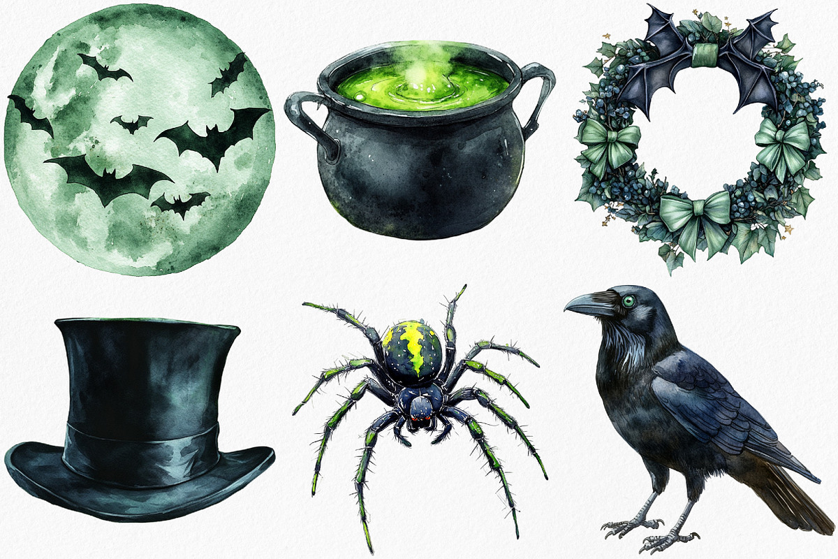 Black Green Halloween Clipart Bundle, an Illustration by Canvas Craft (Photo 3 of 8)