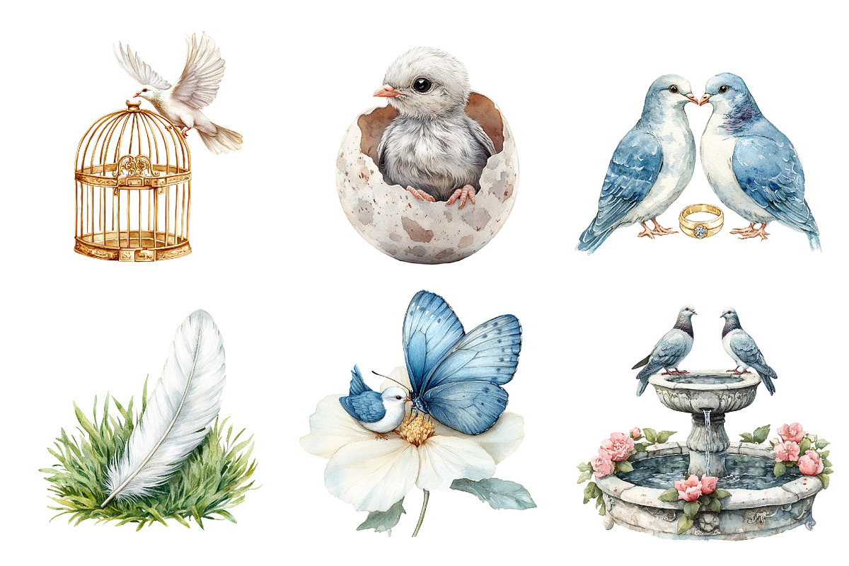 Spring Doves Garden Clipart, an Illustration by CreationArt (Photo 3 of 5)
