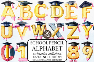 School Pencil Alphabet Clipart Bundl, an Illustration by Libby Wishes
