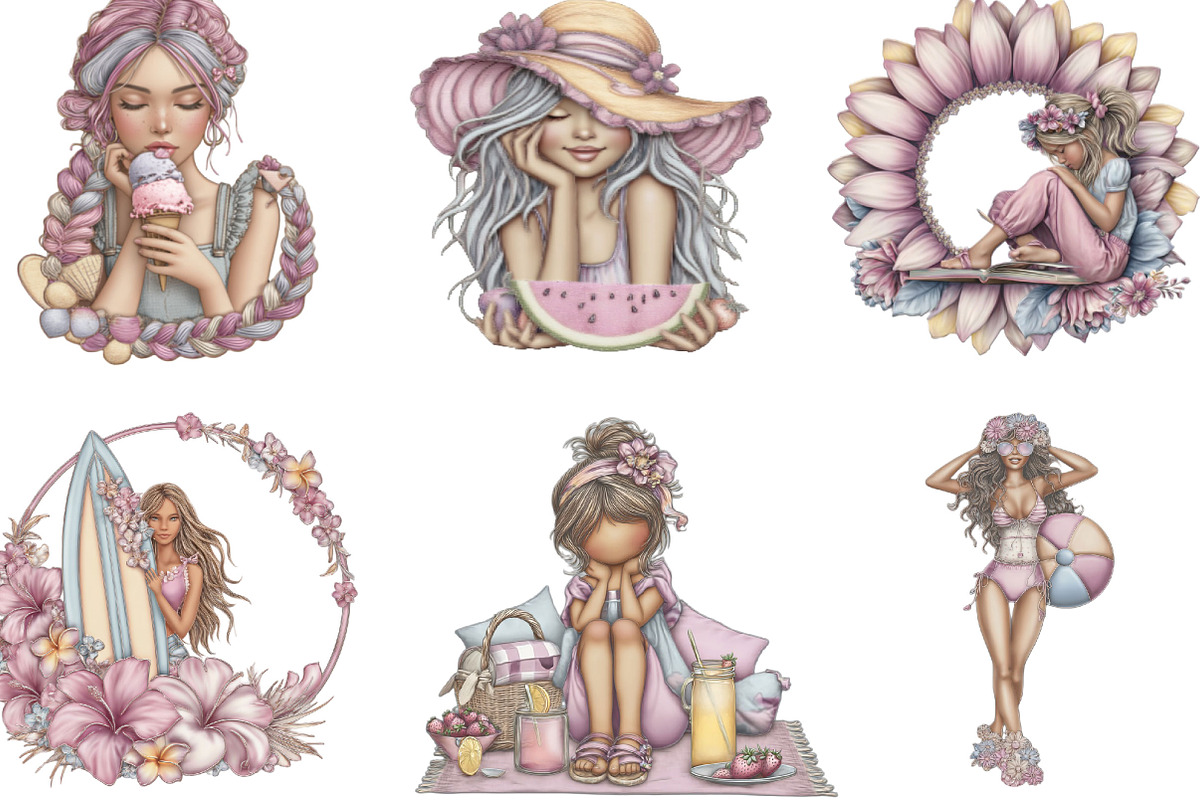 Whimsical Summer Girls Clipart, an Illustration by Designking (Photo 3 of 5)