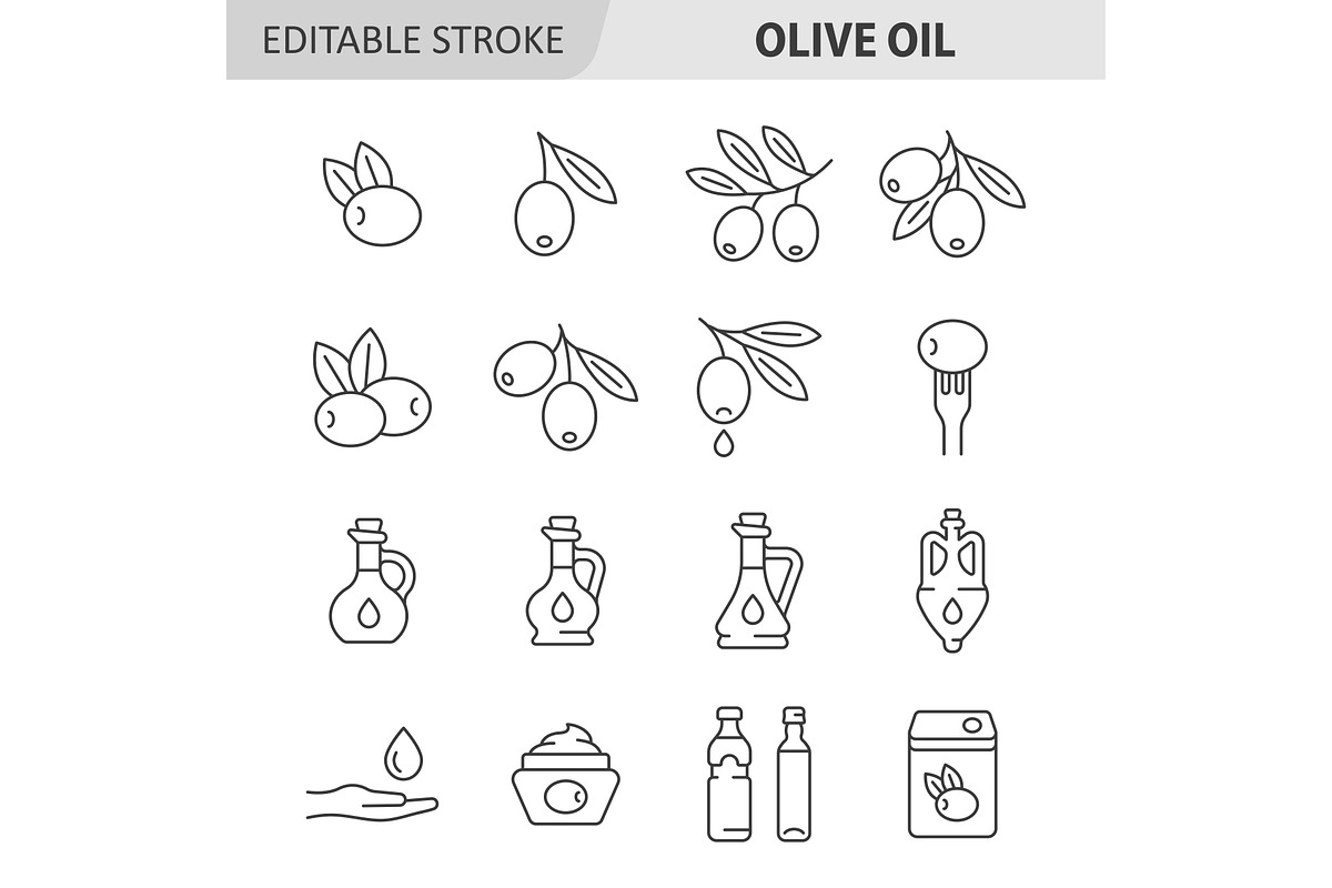 Olive oil line icon set, an Outline Icon by ElineDesign (Photo 1 of 3)