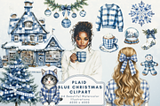 Plaid Blue Christmas Clipart, an Illustration by NadiaTheronArt (Thumbnail 1 of 5)