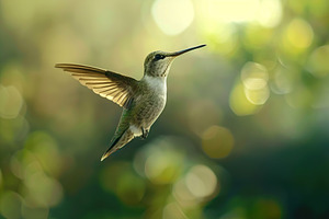 Hummingbird hanging in the air on blurred green background, an Animal Photo by AlyaAnd