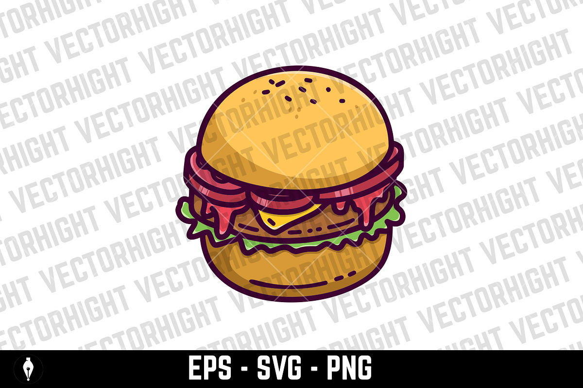 Illustration of burger in cartoon, a Food Illustration by Vectorhight