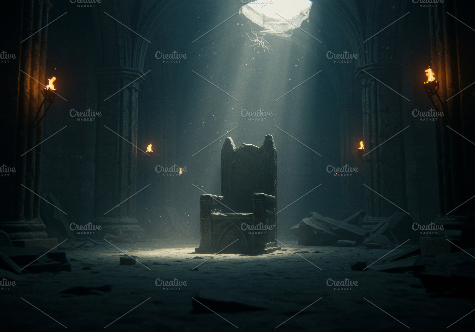 Ancient stone throne illuminated by, a Background Photo by professorinc