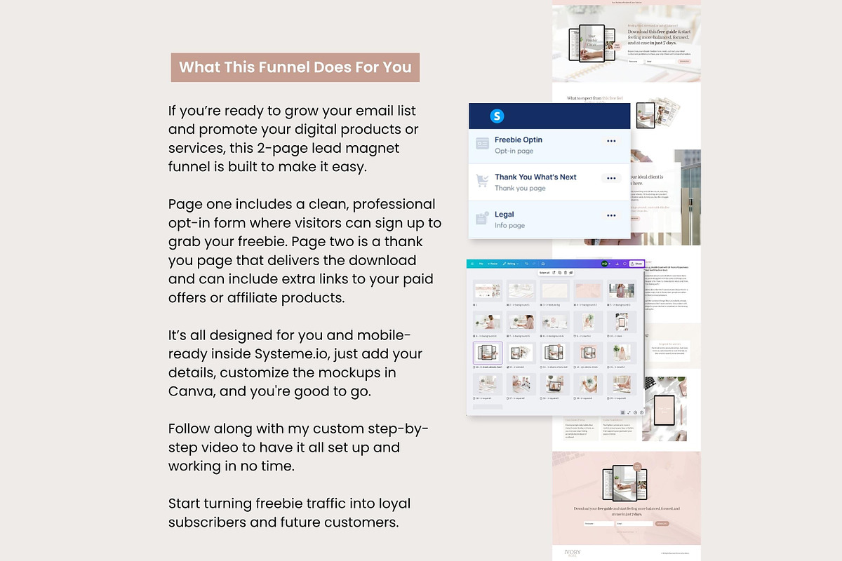 Systeme.io Ivory Rose Lead Funnel, a Landing Page Template by Hayley's Digital Hub (Photo 2 of 10)