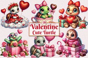 Valentine Cute Turtle Clipart Bundle, a Seasonal Illustration by Craft Nest