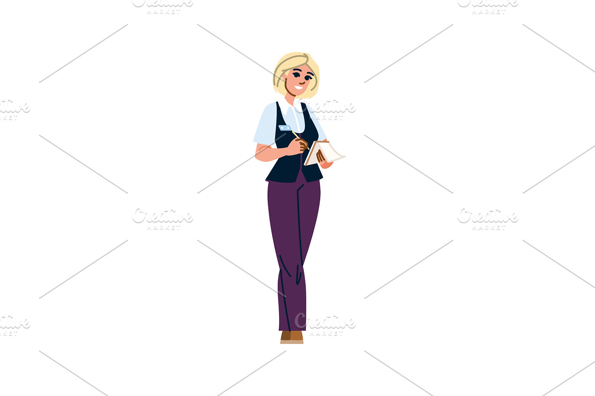 Smiling waitress taking notes on, a Person Illustration by pikepicture