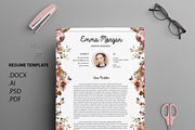 Floral side CV / Resume Template / M, a Resume Template by Showy68 Template (Thumbnail 3 of 3)