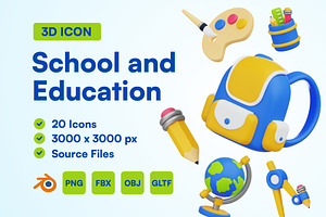 20 School and Education 3D Icon Set, an Object 3D Model by Bilicube Studio