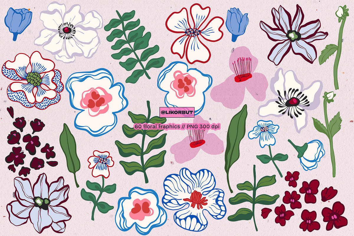 Abstract Modern Flowers Graphics, a Decorative Illustration by likorbut (Photo 3 of 10)