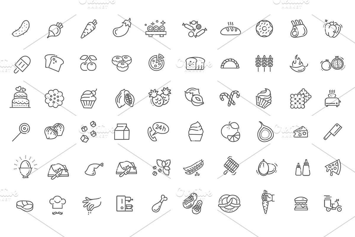 Food and Drink thin vector icon set, an Outline Icon by Tettygreen (Photo 3 of 3)