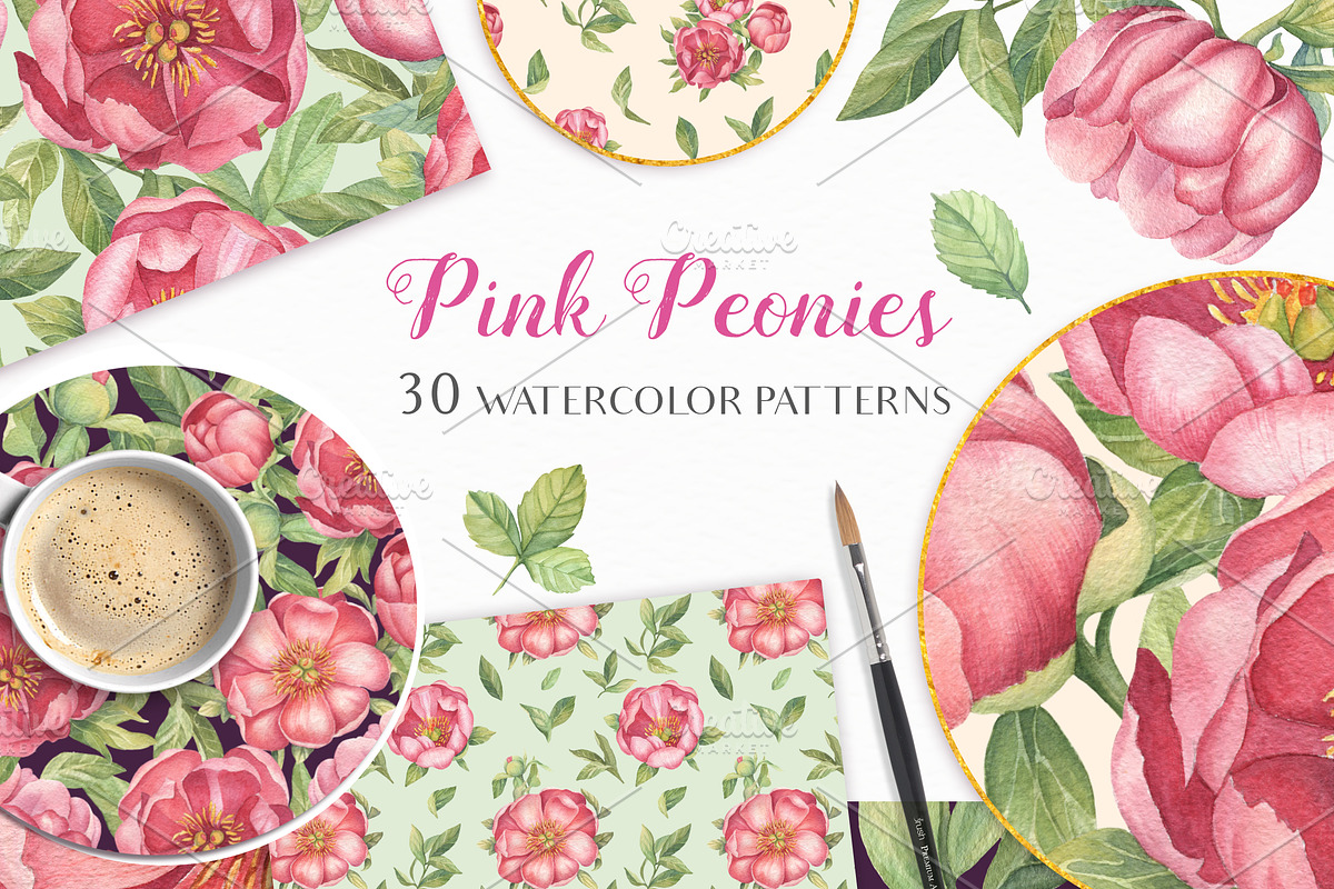 Peonies Seamless Patterns, a Pattern Graphic by Irina Diasli (Photo 1 of 8)