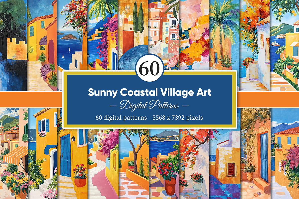 Sunny Coastal Village Art Collection, a Decorative Illustration by Housui Patterns (Photo 1 of 9)