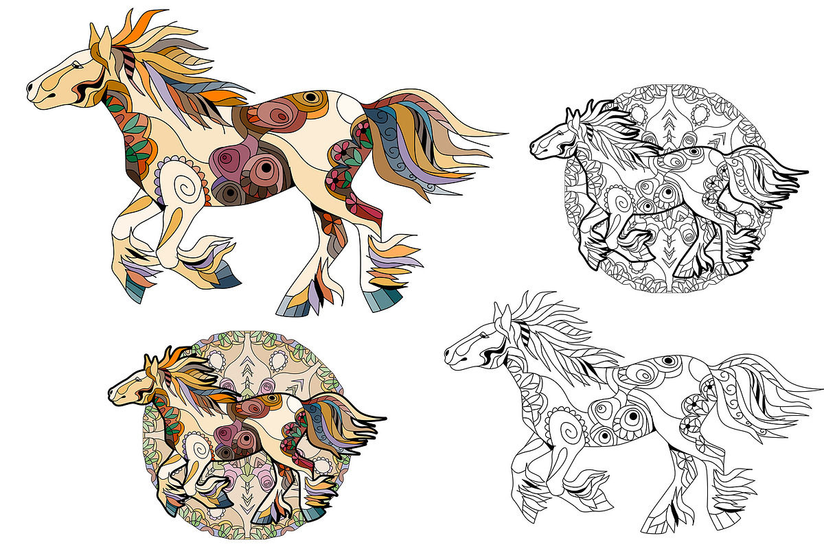Decorative horses for coloring pages, an Object Graphic by Watercolor fantasy (Photo 2 of 5)