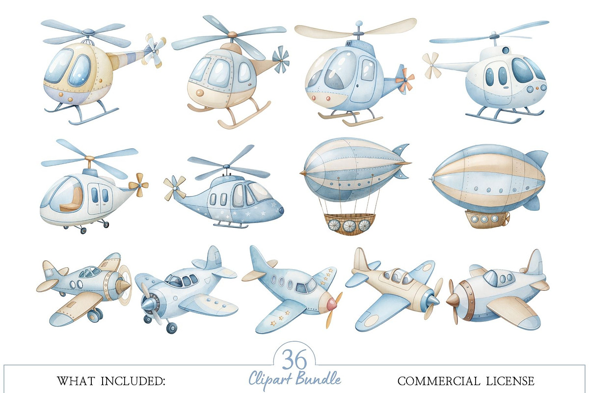 Air Transport Watercolor Clipart Set, an Illustration by MockupWizard (Photo 2 of 5)