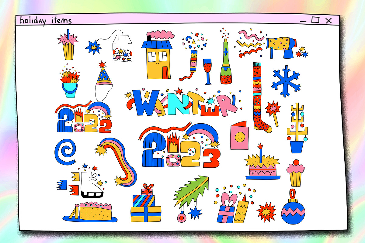 1970 psychedelic Christmas stickers, an Illustration by okchizh (Photo 6 of 8)