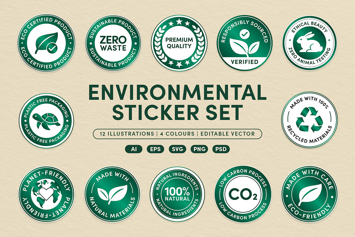 Eco Friendly Badge Sticker Set Vecto, an Object Graphic by DesignerCandies (Photo 1 of 9)