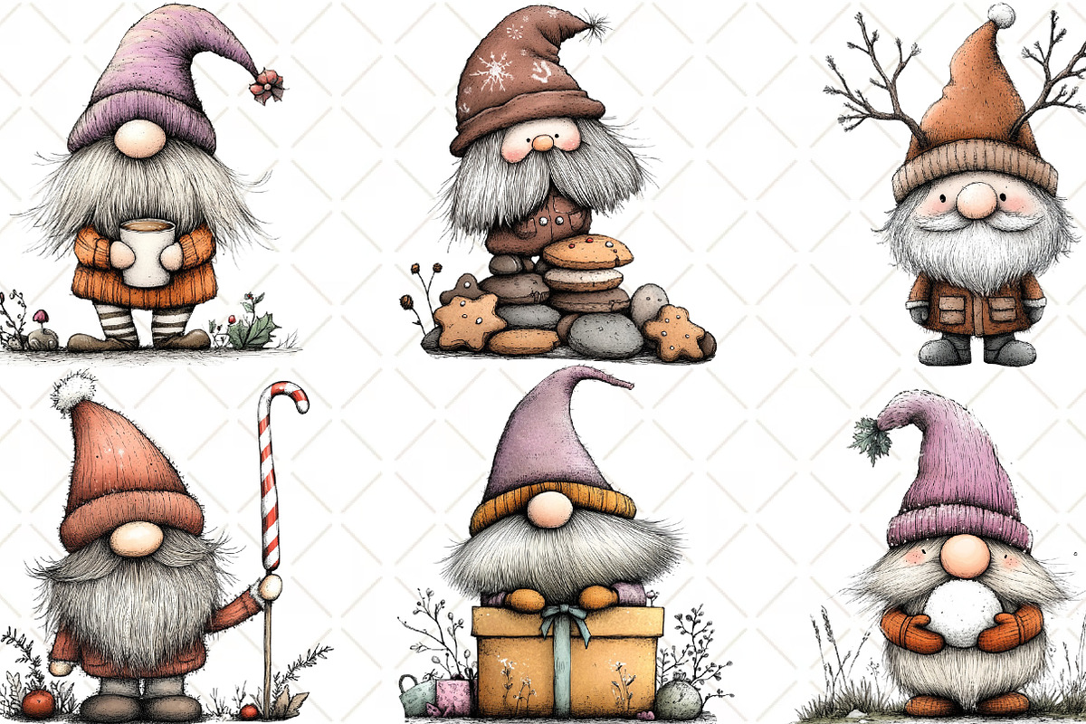 Whimsical Gnome Clipart PNG, an Illustration by Black Bird Studio (Photo 2 of 6)