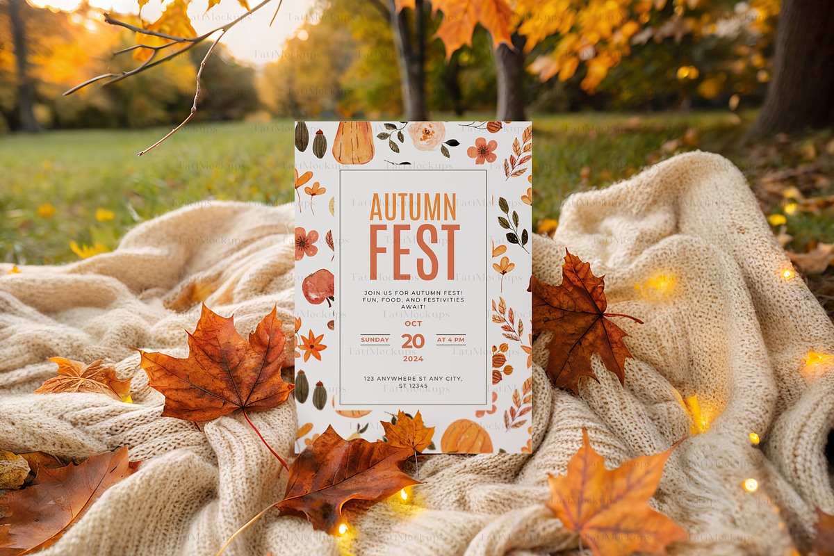 Autumn Greeting Card Mockup, an Advertising Mockup by TatiMockup (Photo 3 of 4)