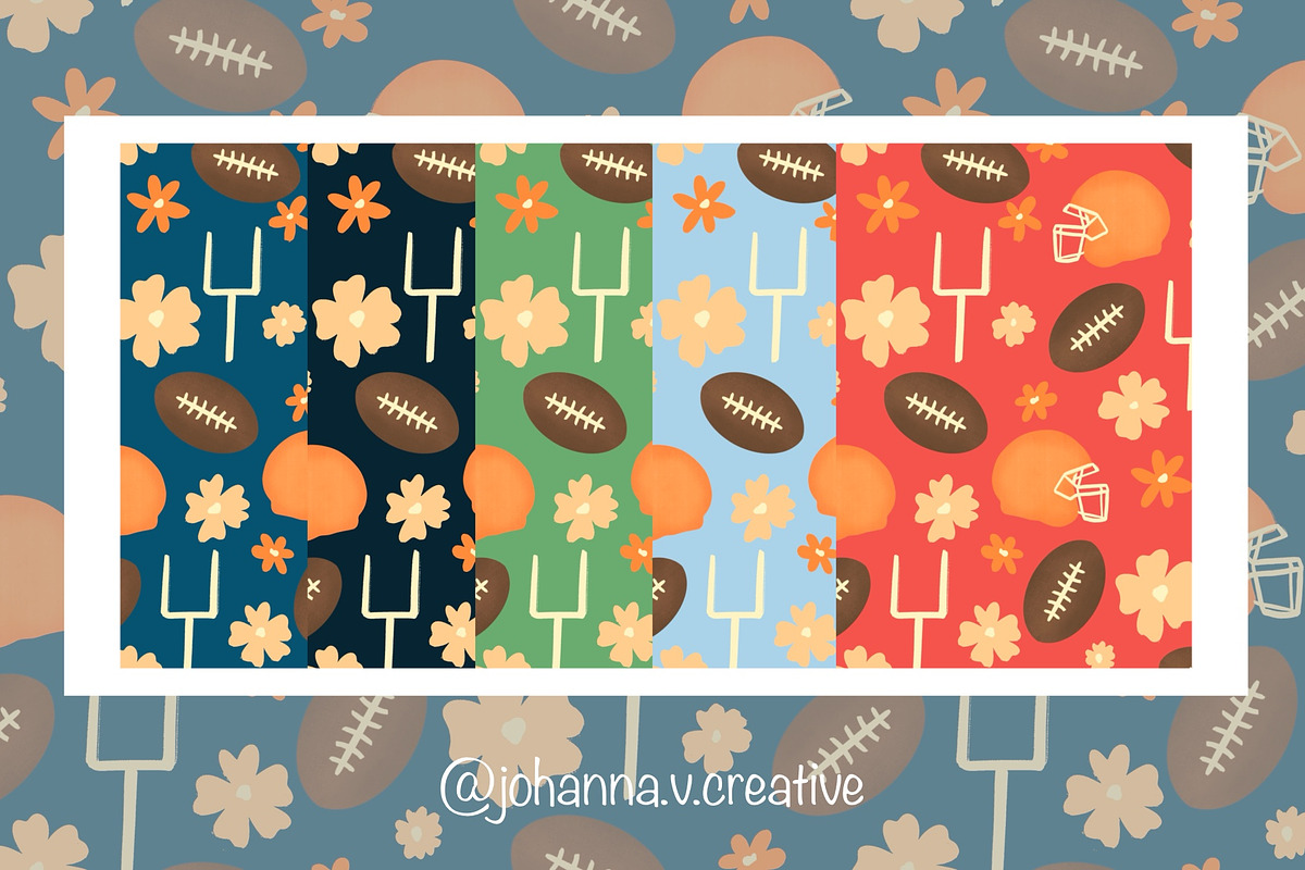 Floral Football Seamless Pattern, a Sport Illustration by Johanna V. Creative (Photo 1 of 6)