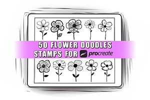 50 Flower Doodles Procreate Stamps