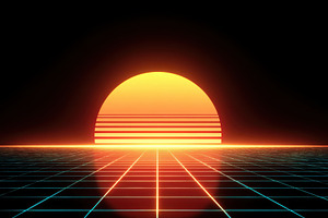 Vibrant retro sunset with glowing stripes, an Abstract Photo by AlyaAnd