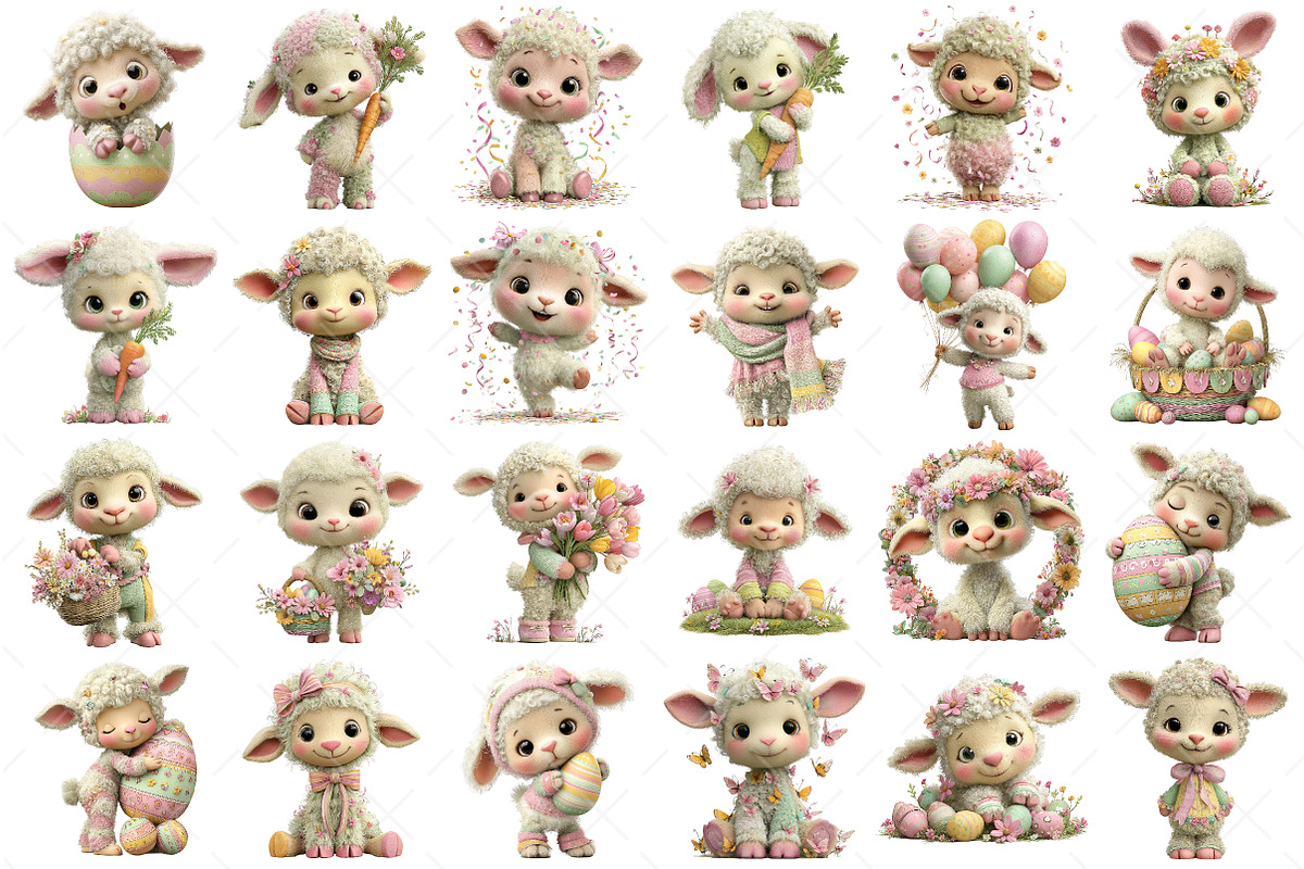 Whimsical Easter Lamb Clipart, an Illustration by Craft Nest (Photo 7 of 9)