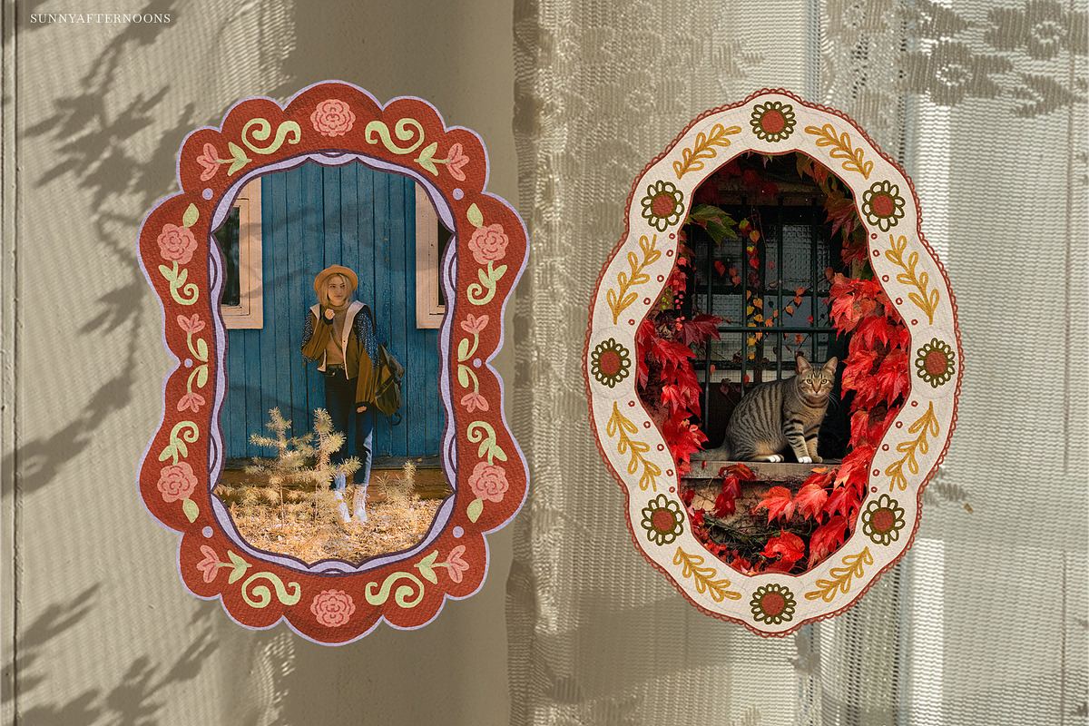 Autumn FOLK Frames & Backgrounds, a Decorative Illustration by SunnyAfternoons (Photo 2 of 13)