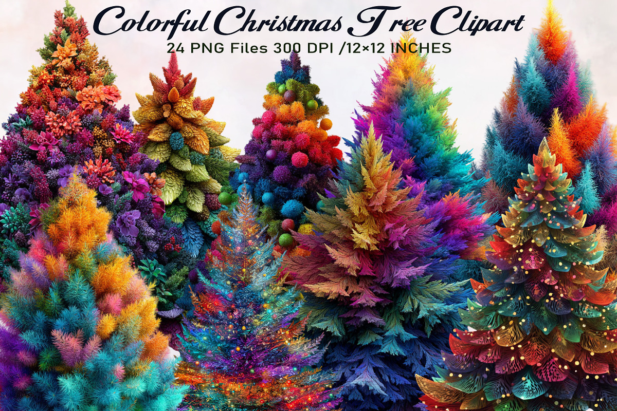 Colorful Christmas Tree Clipart  Bun, an Illustration by SVGArt (Photo 1 of 8)