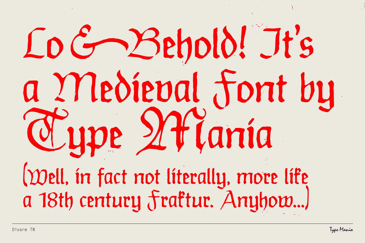 Disarm TM – Distressed Fraktur, a Blackletter Font by Type Mania (Photo 2 of 10)