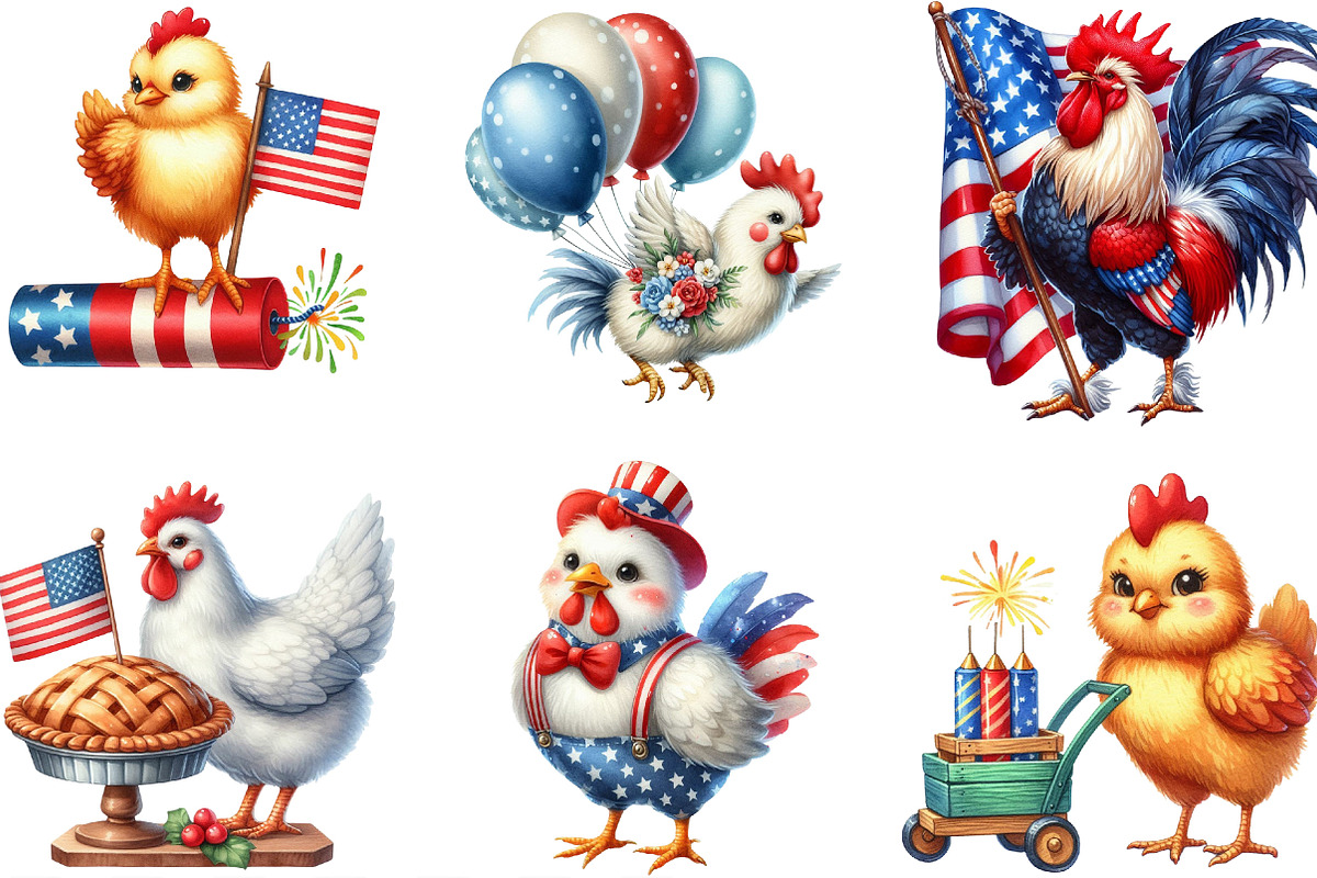 Watercolor Patriotic Chicken PNG, an Illustration by Designking (Photo 3 of 4)