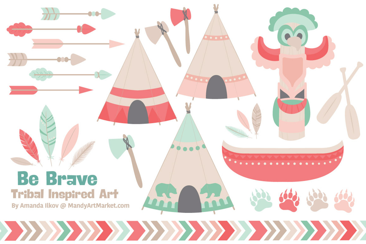 Mint & Coral Tribal Vector Clip Art, an Illustration by Amanda Ilkov (Photo 1 of 4)