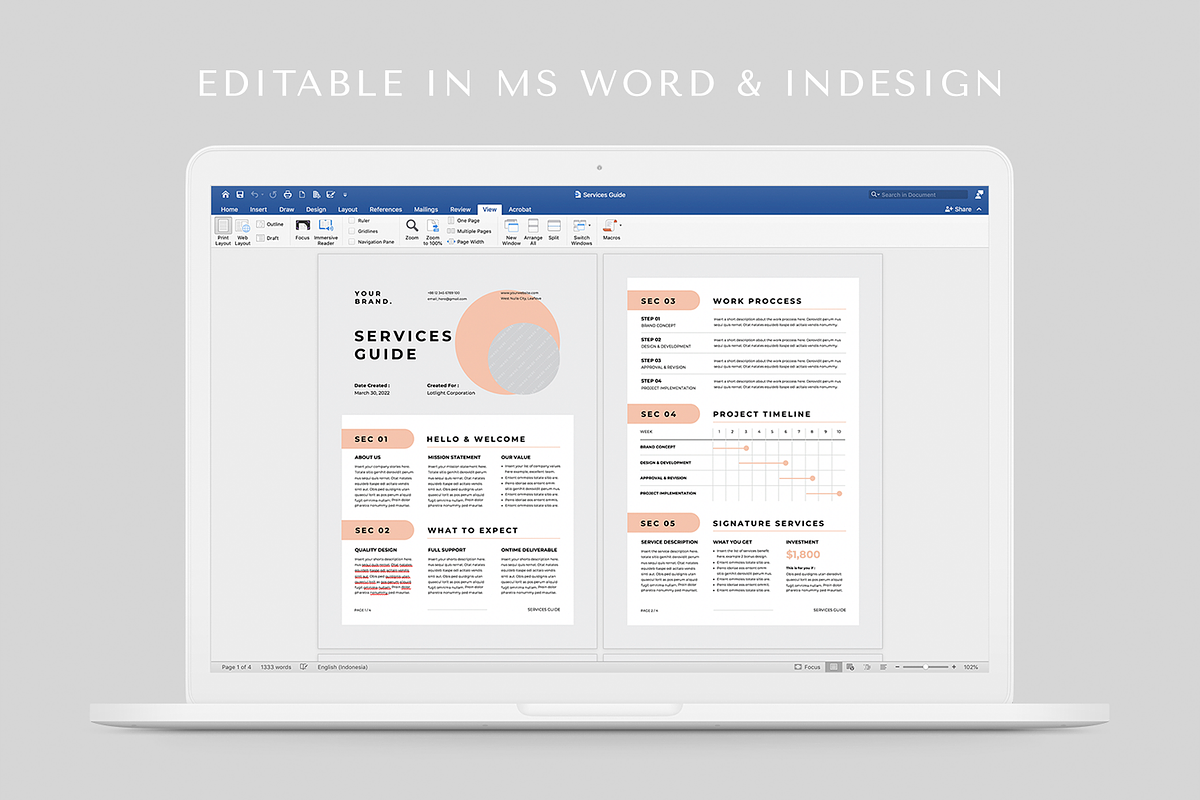 Services Guide | MS Word & Indesign, a Stationery Template by Leaflove