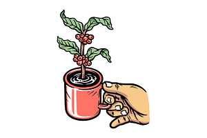 hand holding a cup of coffee, a Food Illustration by gunaonedesign