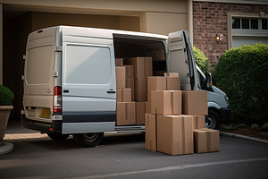 Delivery van full of cardboard boxes, a Transportation Photo by AlyaAnd