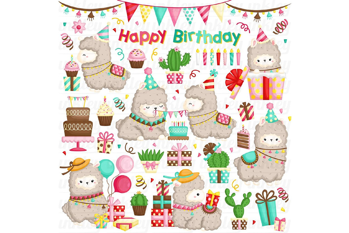 Birthday Llama Cute Clipart, an Animal Illustration by Inkley Studio (Photo 2 of 2)